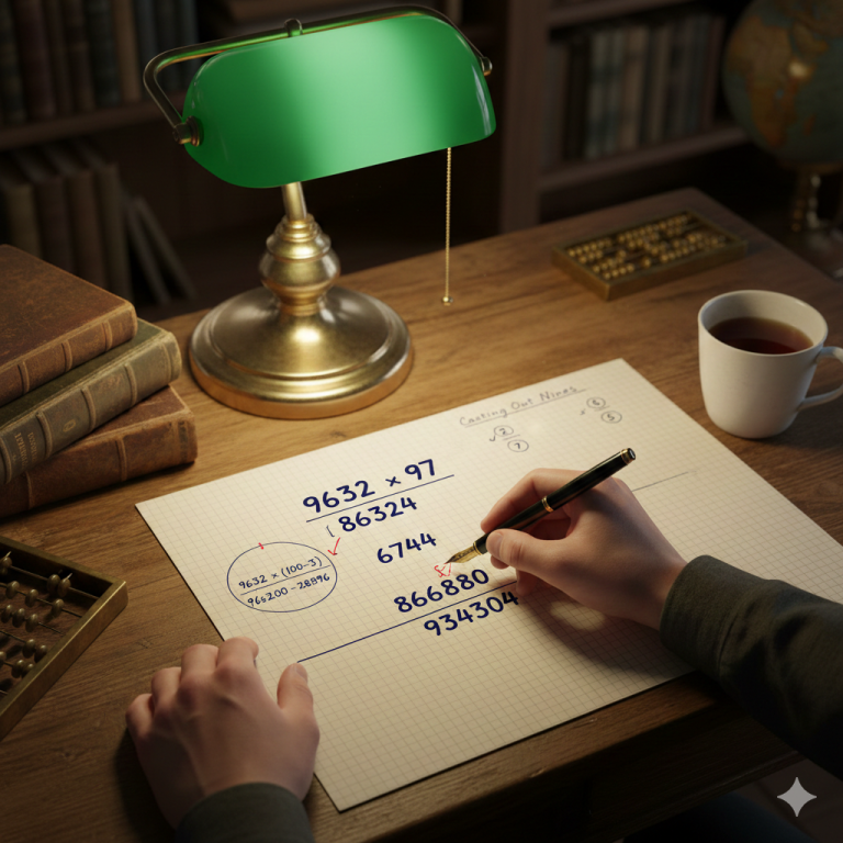 image show A man solving 9632×97 and given Explanation